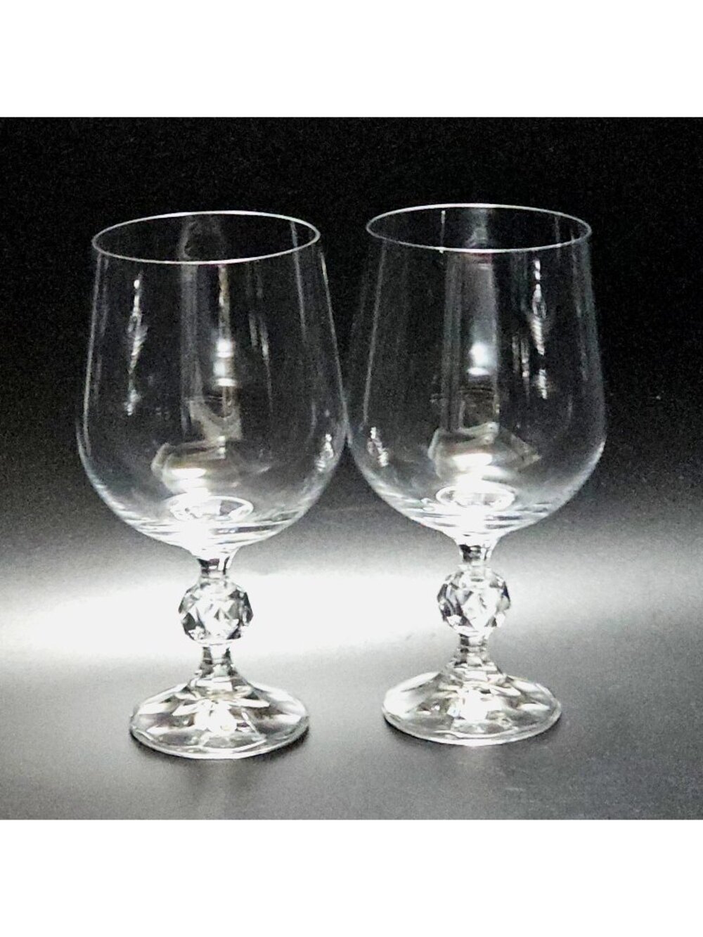 2 Bohemia Crystal Claudia Wine Goblets 6.75" glasses 15oz Poland 80s sculpted st